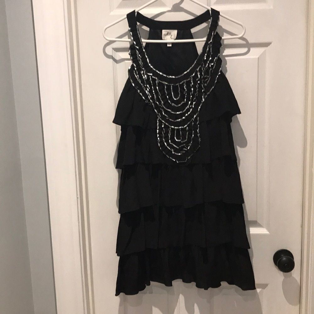 Milly silk ruffle sequin jeweled tiered dress